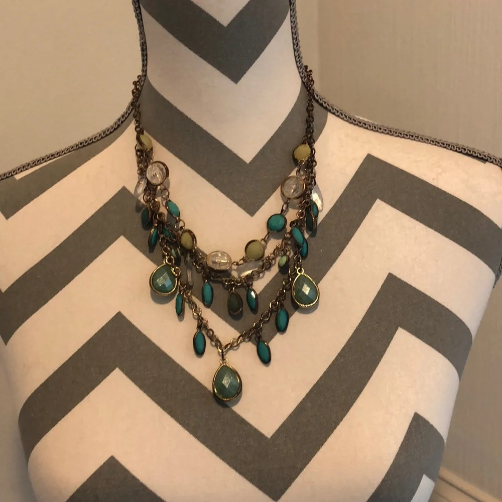 Statement Necklace Bundle Lot 5 Piece Fringe Tassel Bib Turquoise Floral Gold
